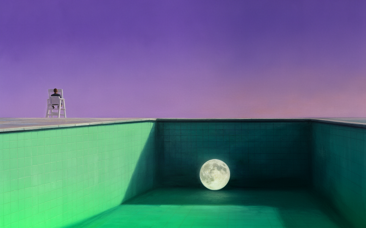 The Moon in the Deep End — an original artwork printed on high-gloss acrylic glass
